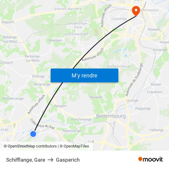 Schifflange, Gare to Gasperich map
