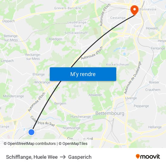 Schifflange, Huele Wee to Gasperich map
