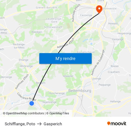 Schifflange, Poto to Gasperich map