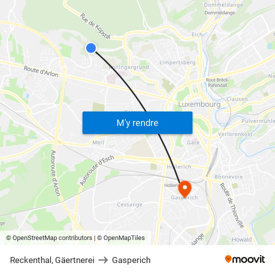 Reckenthal, Gäertnerei to Gasperich map