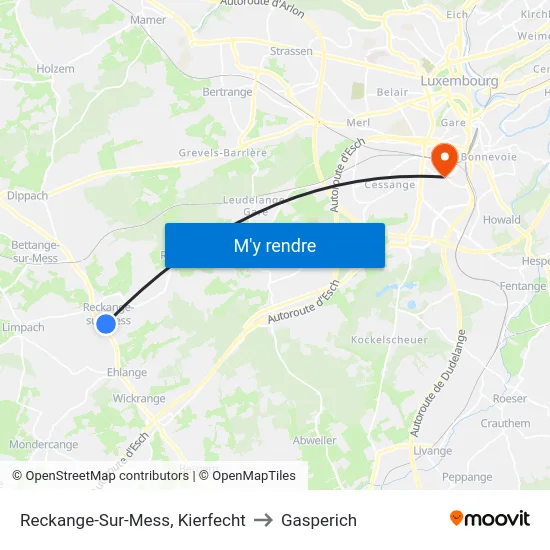 Reckange-Sur-Mess, Kierfecht to Gasperich map
