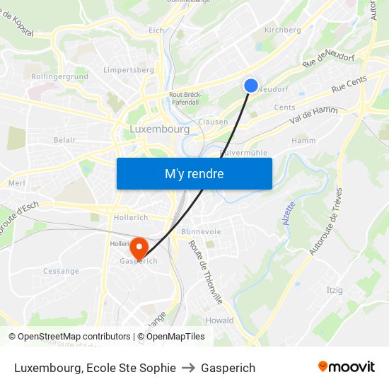 Luxembourg, Ecole Ste Sophie to Gasperich map