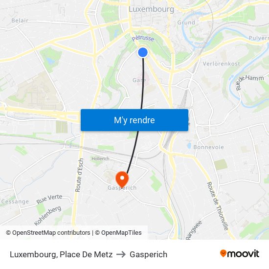 Luxembourg, Place De Metz to Gasperich map