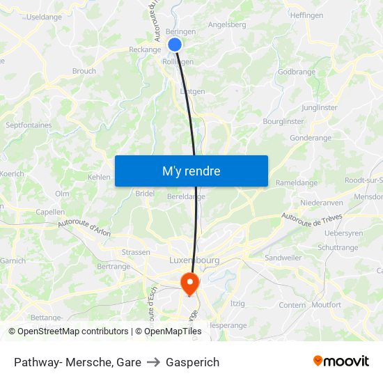 Pathway- Mersche, Gare to Gasperich map