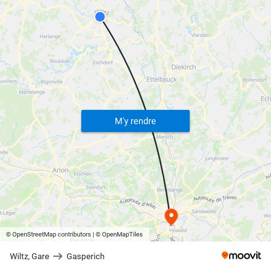 Wiltz, Gare to Gasperich map