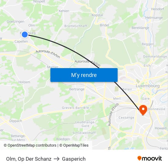 Olm, Op Der Schanz to Gasperich map