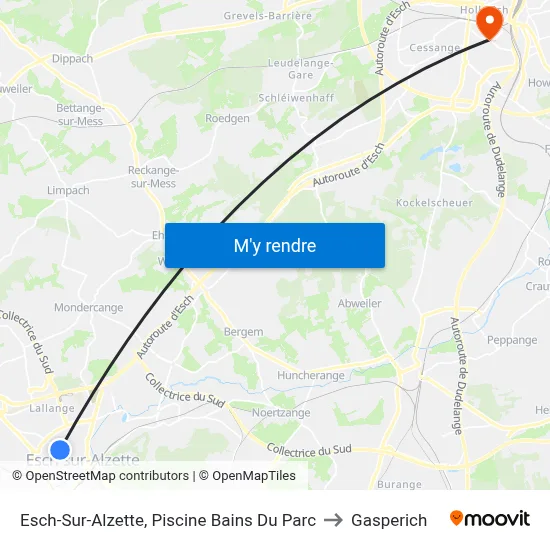 Esch-Sur-Alzette, Piscine Bains Du Parc to Gasperich map