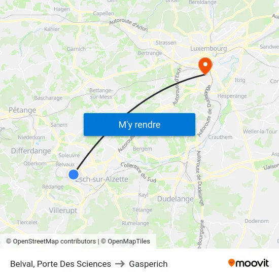 Belval, Porte Des Sciences to Gasperich map