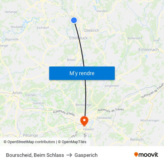 Bourscheid, Beim Schlass to Gasperich map