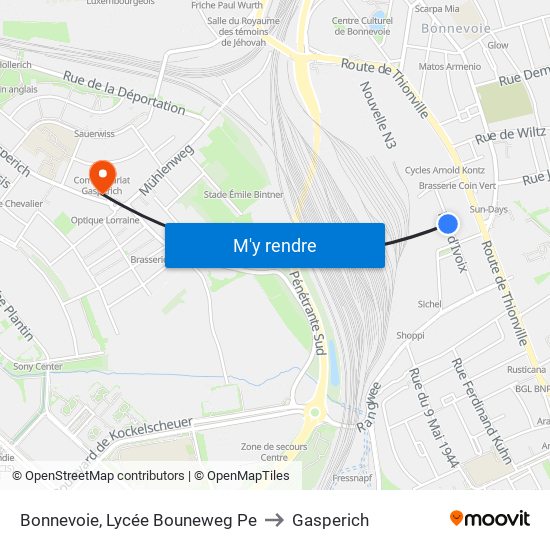 Bonnevoie, Lycée Bouneweg Pe to Gasperich map