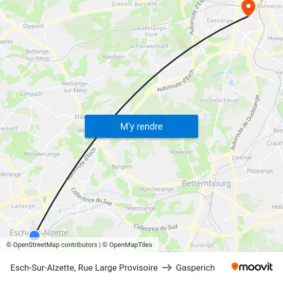 Esch-Sur-Alzette, Rue Large Provisoire to Gasperich map