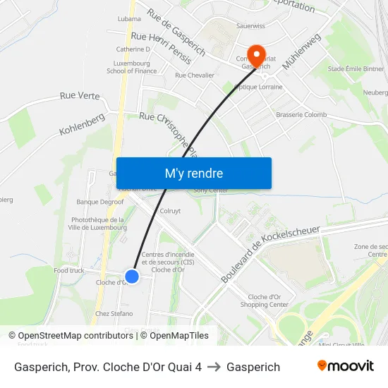 Gasperich, Prov. Cloche D'Or Quai 4 to Gasperich map