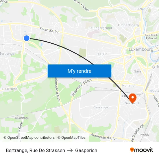 Bertrange, Rue De Strassen to Gasperich map