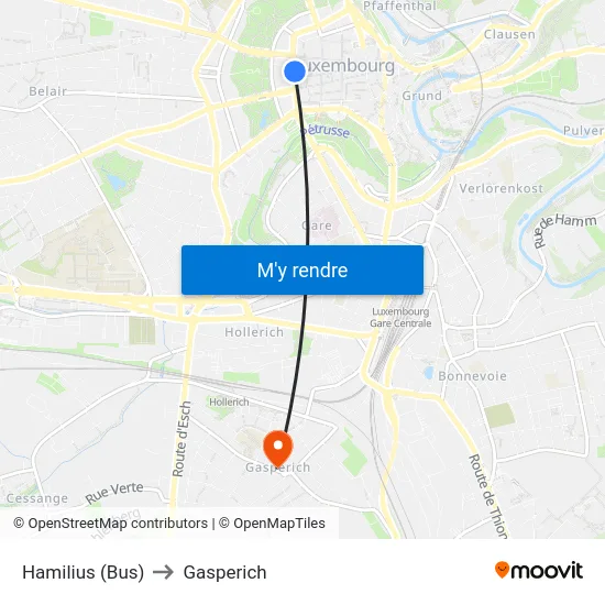 Hamilius (Bus) to Gasperich map