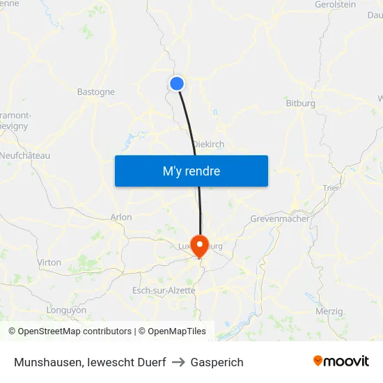 Munshausen, Iewescht Duerf to Gasperich map