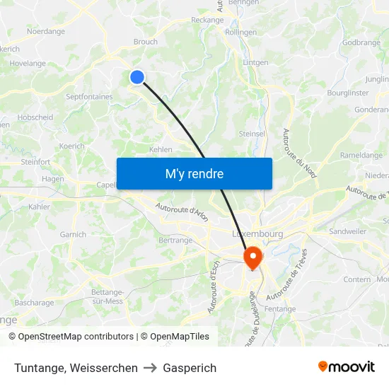 Tuntange, Weisserchen to Gasperich map