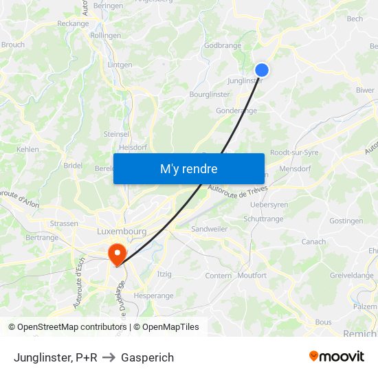 Junglinster, P+R to Gasperich map