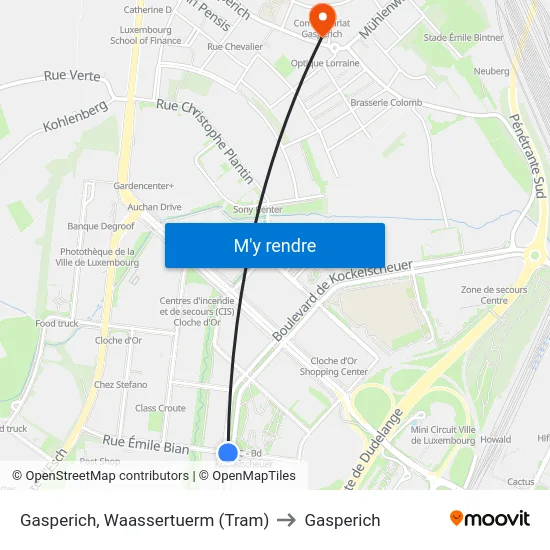Gasperich, Waassertuerm (Tram) to Gasperich map