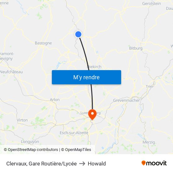 Clervaux, Gare Routière/Lycée to Howald map