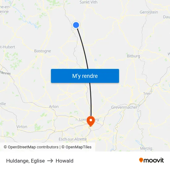 Huldange, Eglise to Howald map