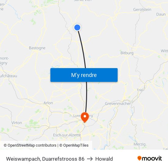 Weiswampach, Duarrefstrooss 86 to Howald map