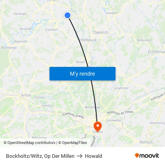 Bockholtz/Wiltz, Op Der Millen to Howald map