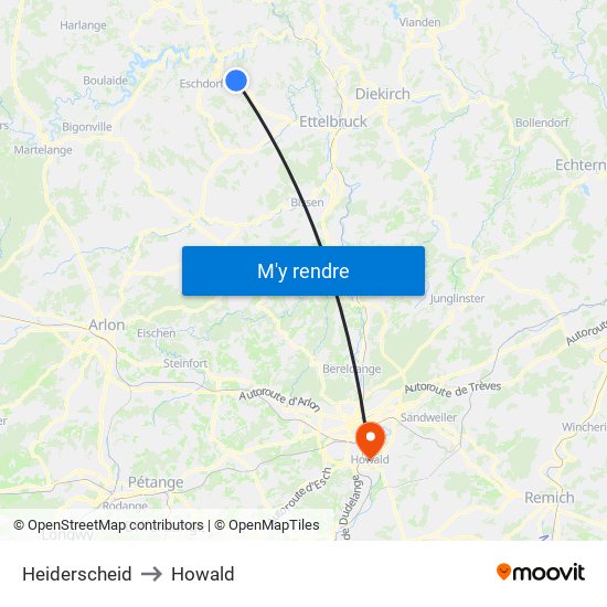 Heiderscheid to Howald map