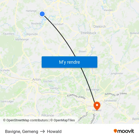Bavigne, Gemeng to Howald map