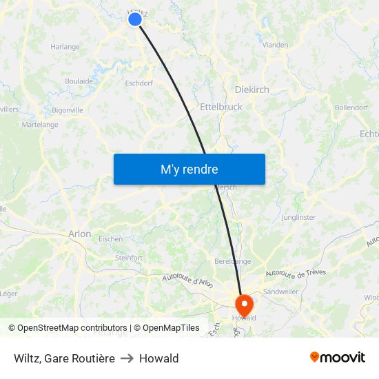 Wiltz, Gare Routière to Howald map