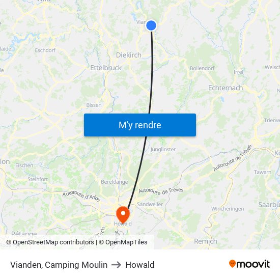 Vianden, Camping Moulin to Howald map