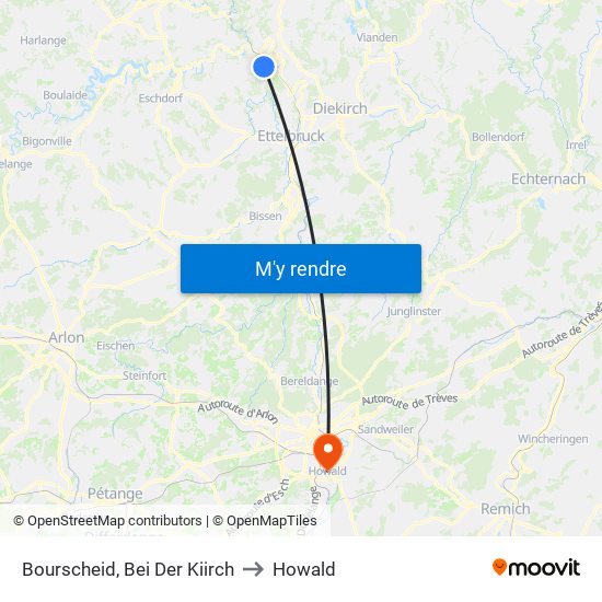 Bourscheid, Bei Der Kiirch to Howald map