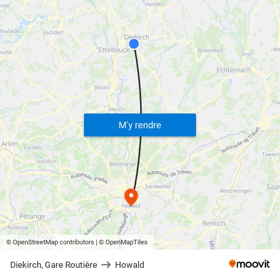 Diekirch, Gare Routière to Howald map