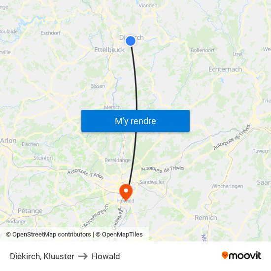 Diekirch, Kluuster to Howald map