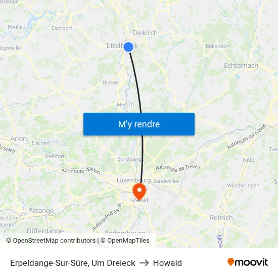 Erpeldange-Sur-Sûre, Um Dreieck to Howald map