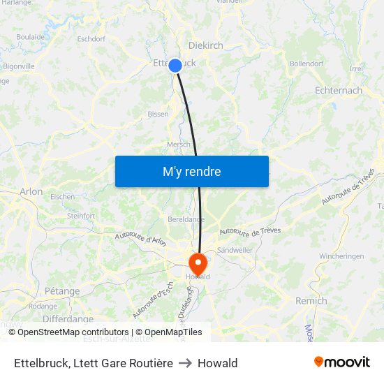 Ettelbruck, Ltett Gare Routière to Howald map