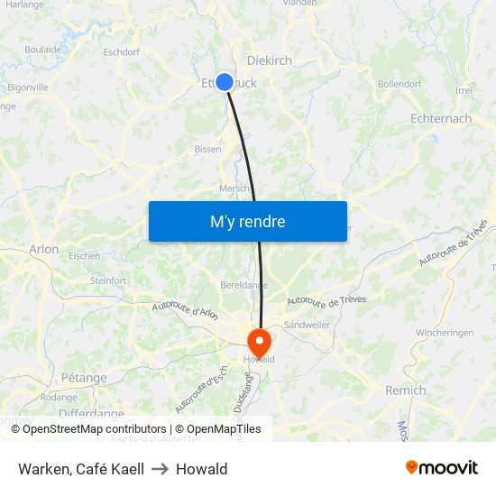 Warken, Café Kaell to Howald map