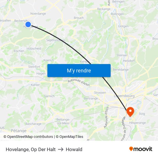 Hovelange, Op Der Halt to Howald map