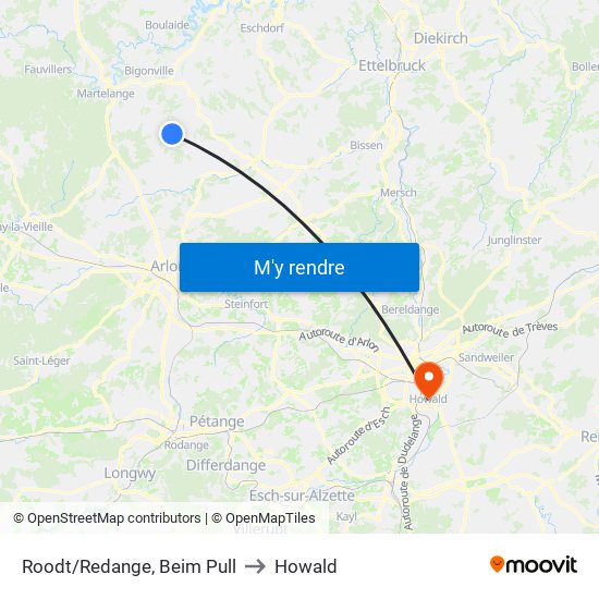 Roodt/Redange, Beim Pull to Howald map
