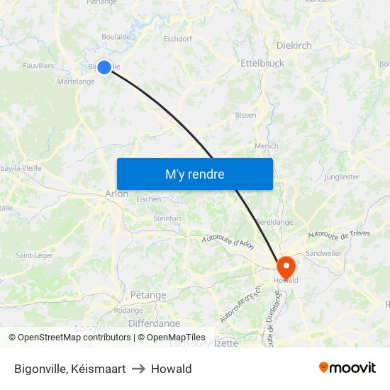 Bigonville, Kéismaart to Howald map