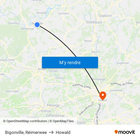 Bigonville, Réimerwee to Howald map