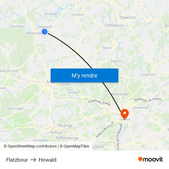 Flatzbour to Howald map