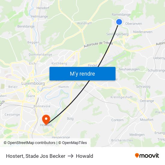 Hostert, Stade Jos Becker to Howald map