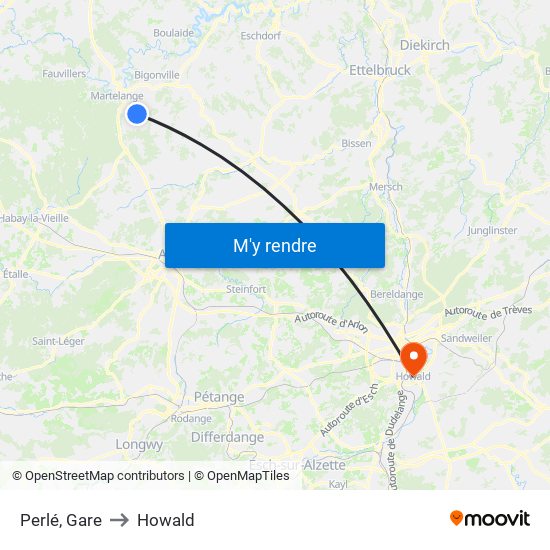 Perlé, Gare to Howald map