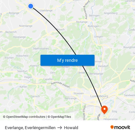 Everlange, Everléngermillen to Howald map