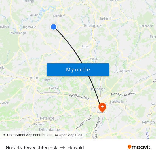 Grevels, Ieweschten Eck to Howald map