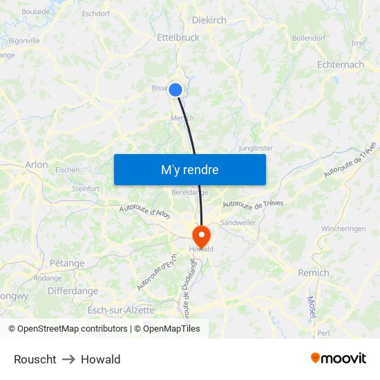 Rouscht to Howald map