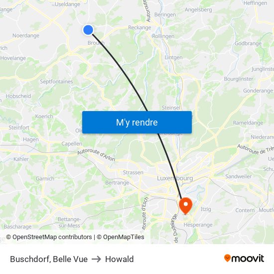 Buschdorf, Belle Vue to Howald map