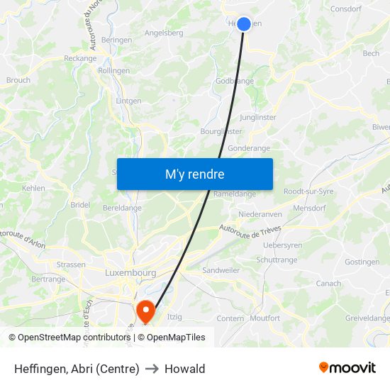 Heffingen, Abri (Centre) to Howald map