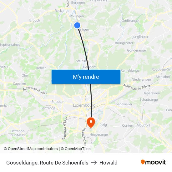 Gosseldange, Route De Schoenfels to Howald map