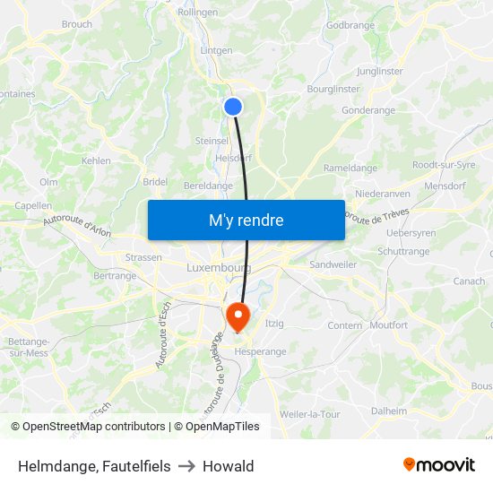 Helmdange, Fautelfiels to Howald map